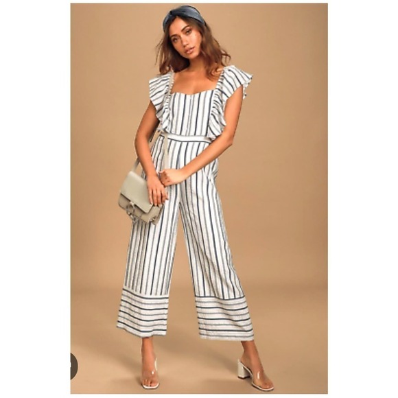 NWT - LULU’S Navy Striped Jumpsuit, XS - Picture 1 of 5